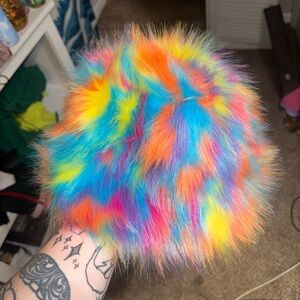 Colorful Faux Fur Bucket Hat